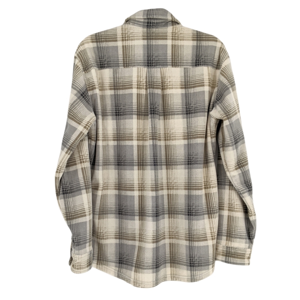 Eddie Bauer Fleece Button Up Shirt Shacket Plaid Long Sleeve Casual Medium - Picture 2 of 6